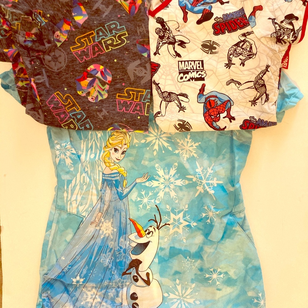 SET OF 3 Disney, Marvel, and Star Wars Scrub Tops